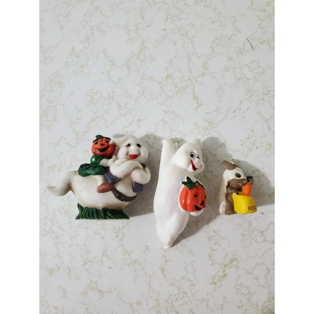 Halloween Figurines Lot of 3 Ghost Pumpkin Vintage Minis Decorative Fun